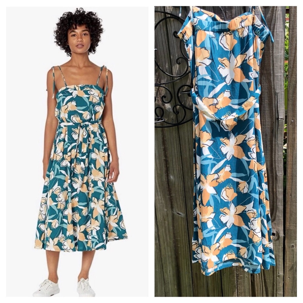 Roxy Nowhere to Hide Dress Small Midi Print Strappy Hibiscus 🌺